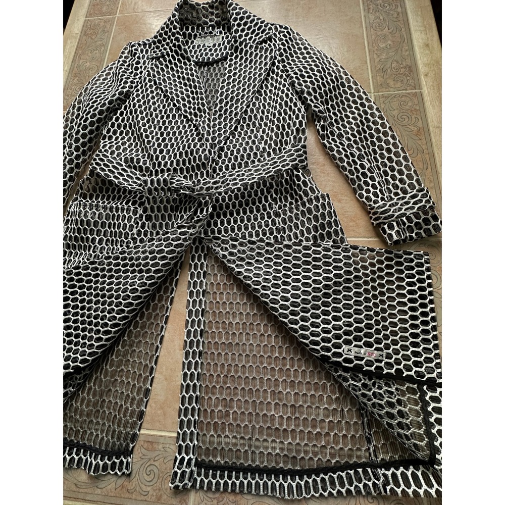 Yoana Baraschi Made in NYC Black White Geometric Print Belted Trench Coat sz 8 - Picture 6 of 10